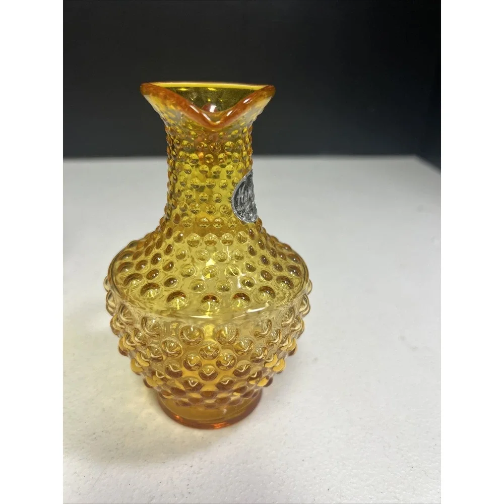 Vintage Kanawha Amber Glass Hobnail Pitcher Vase 5.5
